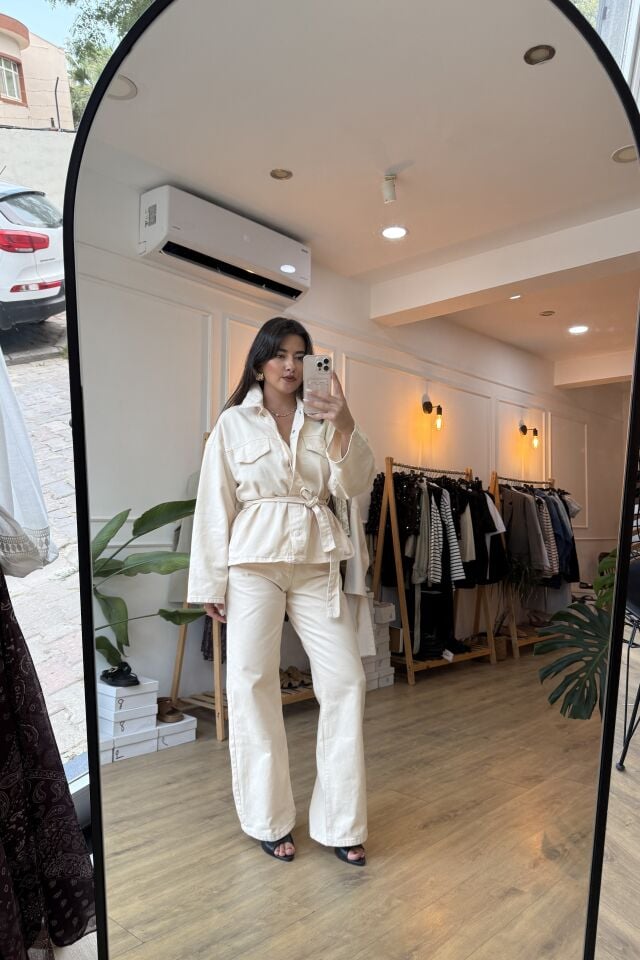 PATLI YAKA DENİM GÖMLEK PANTALON TAKIM