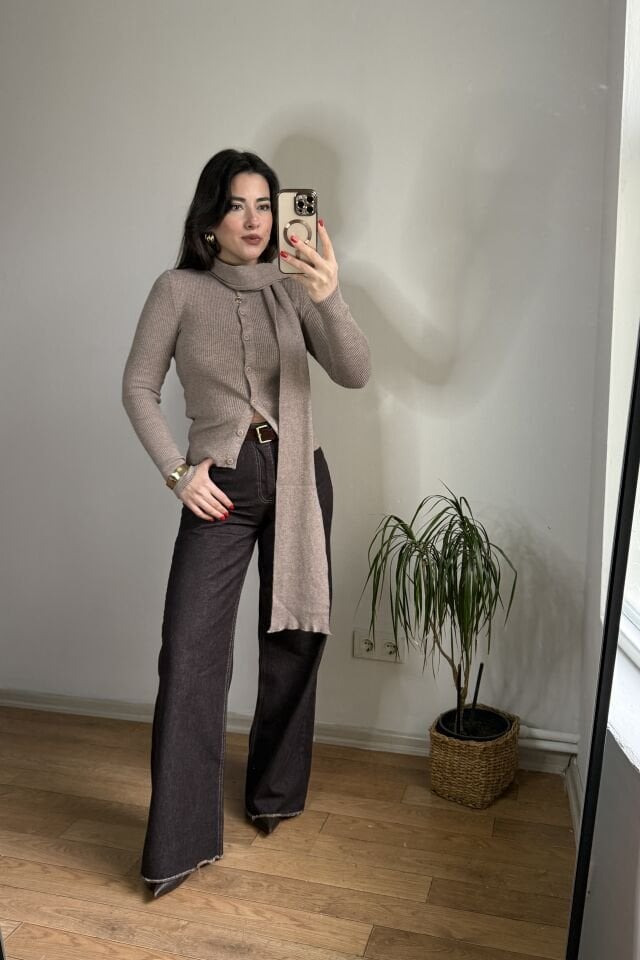 Kemerli denim pantolon