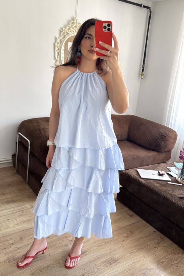 Halter Yaka Poplin Elbise