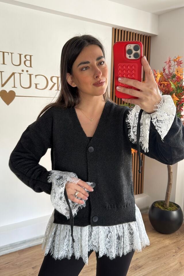 Tül Detaylı Hırka